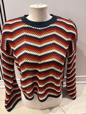Forever 21 Striped Chevron Knit Sweater in Rust, Navy & Cream